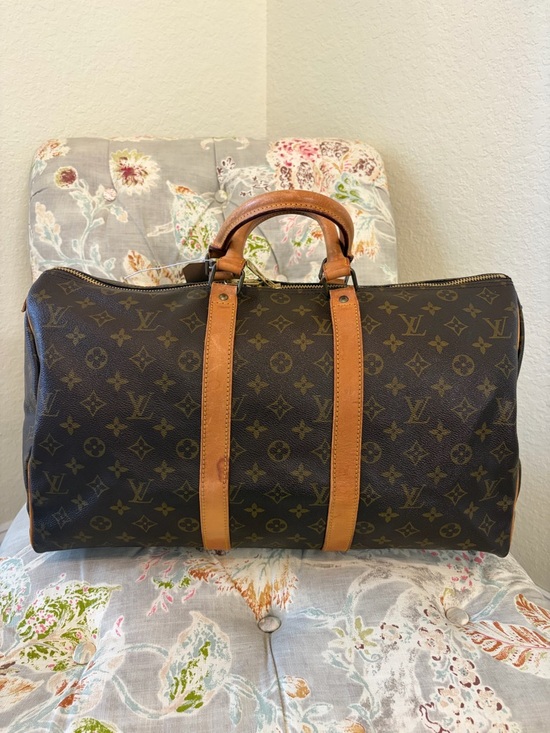 Louis Vuitton Handbags - Louis Vuitton Monogram Keepall 45 with Brown and Tan Leather